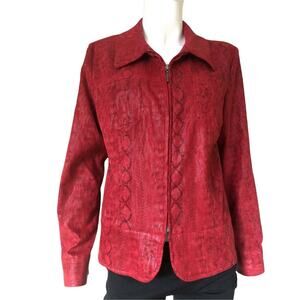 Erin London Red Metallic Faux Snakeskin Leather Zip Casual Coat Jacket L